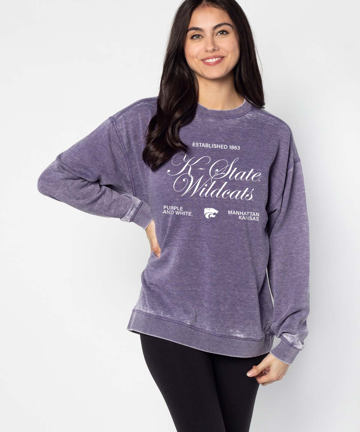 Kansas State Wildcats burnout crewneck sweatshirt for women