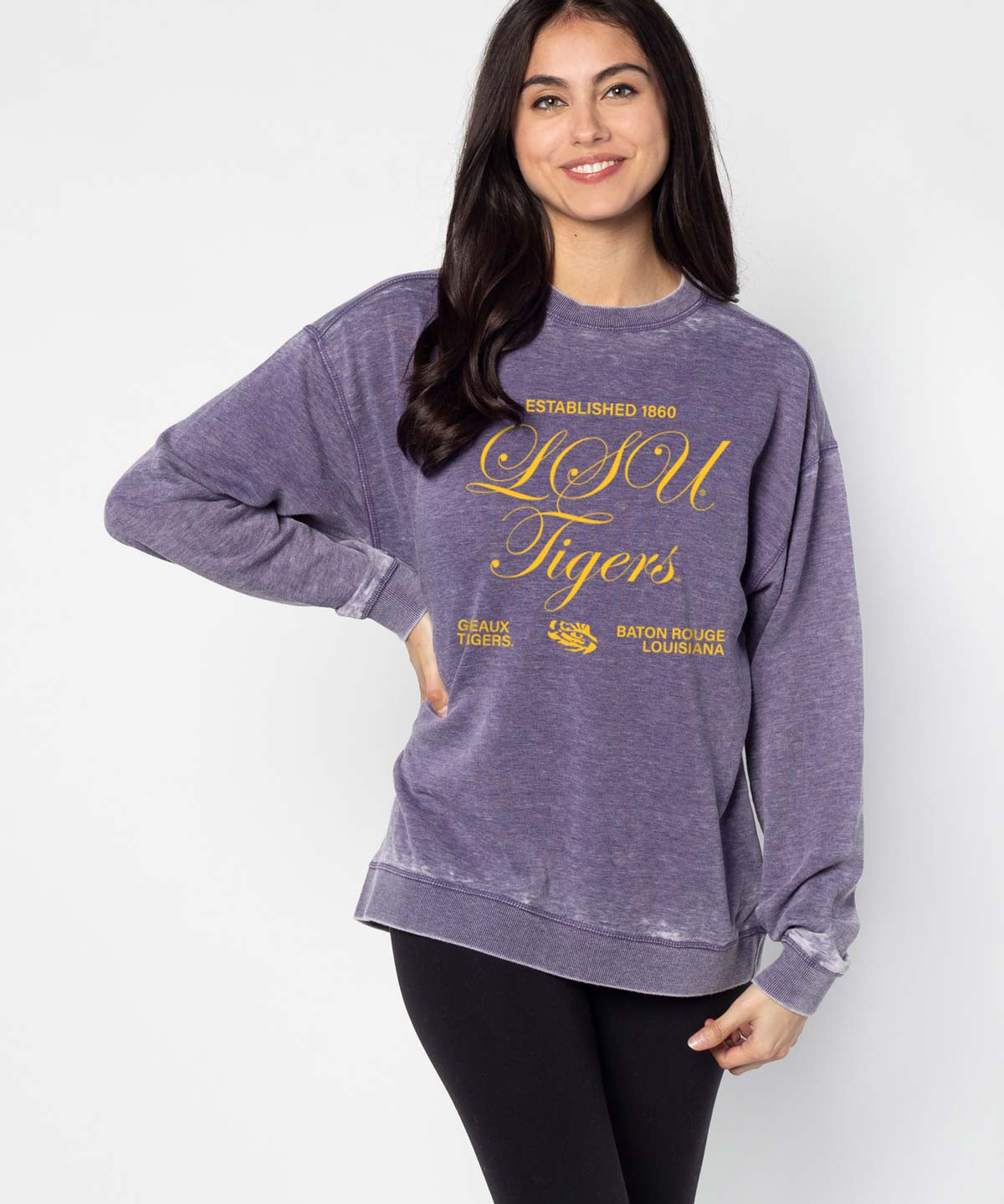LSU Tigers burnout crewneck sweatshirt for women