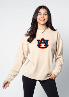Auburn Tigers Unisex Oatmeal Oversized Burnout fleece Sweatshirt with Ribbed crew neckline, cuffs, hem, dropped shoulders and relaxed bottom hem
