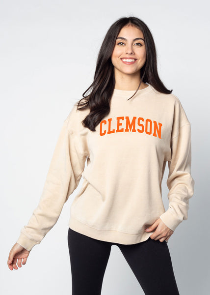 Chicka-d NCAA Clemson Tigers Women's Campus Crew Pullover Sweatshirt - Oatmeal, Medium