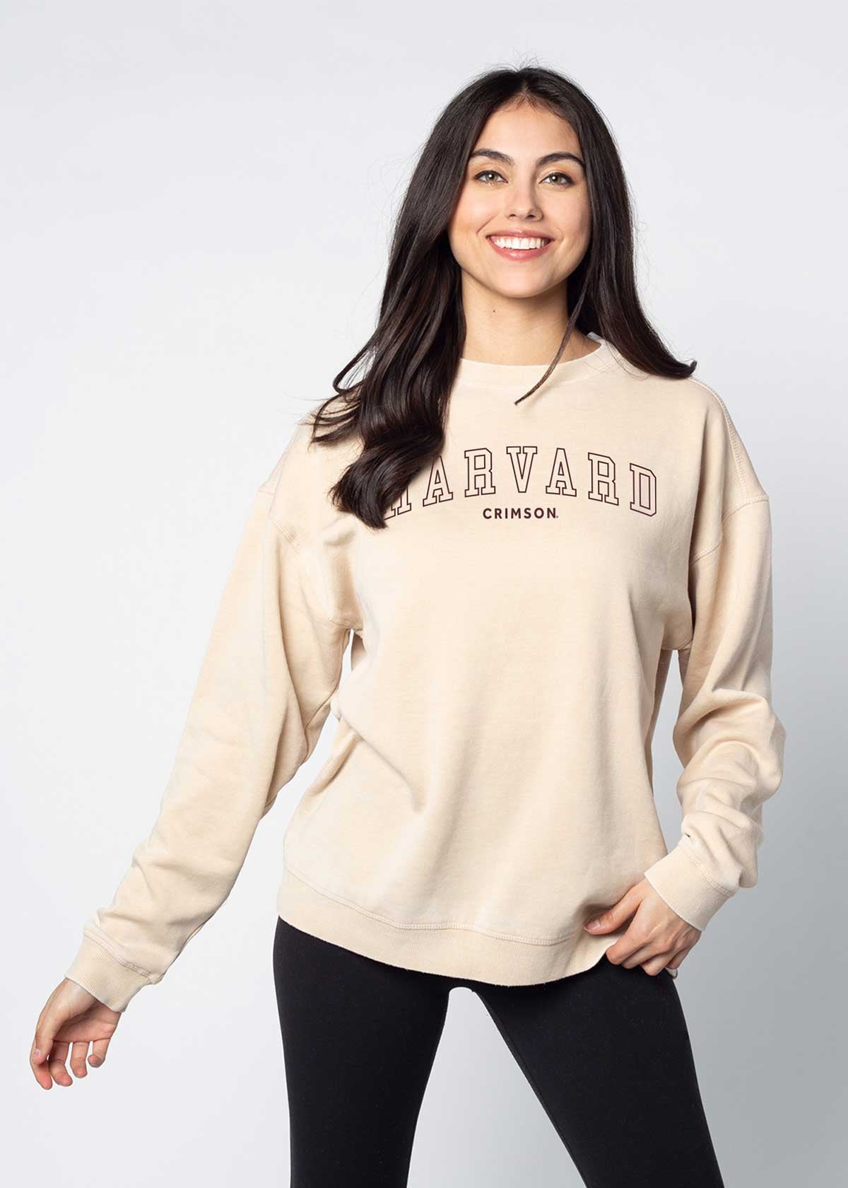 Harvard  Unisex Cream Oversized Burnout fleece Sweatshirt with Ribbed crew neckline, cuffs, hem, dropped shoulders and relaxed bottom hem
