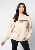 Chicka-D NCAA Iowa Hawkeyes Campus Crew Pullover Sweatshirt - Oversized Fleece, Oatmeal Small