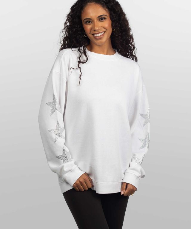 Burnout Crew Sweatshirt with Rhinestone Sleeves