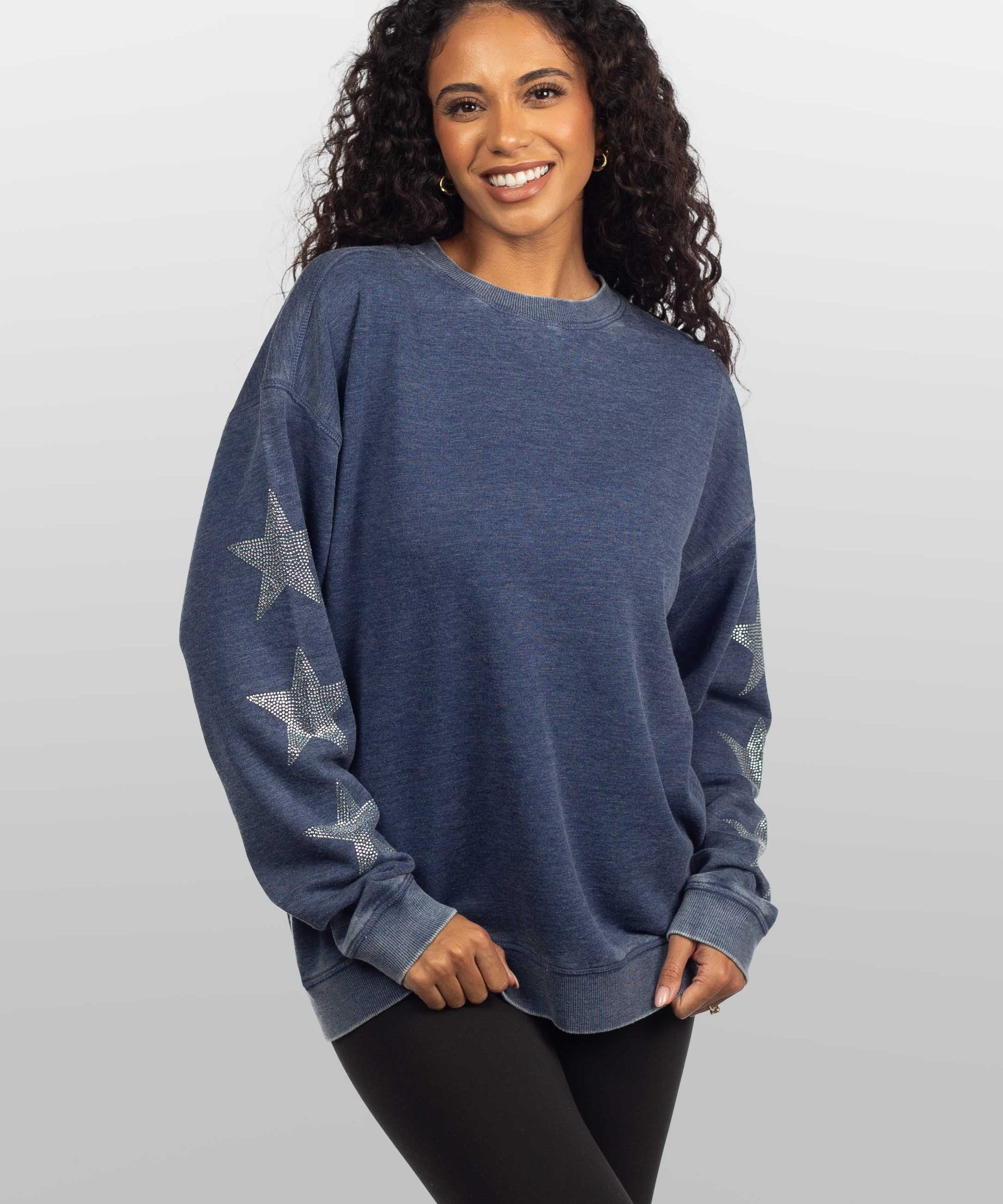 Burnout Crew Sweatshirt with Rhinestone Sleeves
