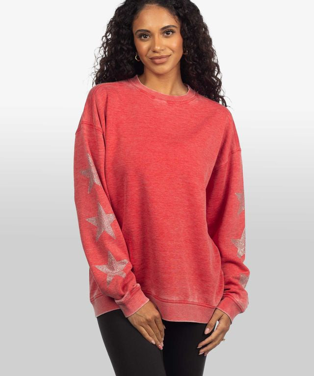 Burnout Crew Sweatshirt with Rhinestone Sleeves