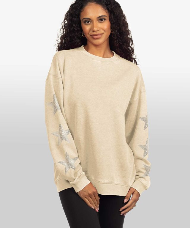 Burnout Crew Sweatshirt with Rhinestone Sleeves