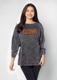 Clemson Tigers Unisex Graphite Oversized, slouchy Mineral wash T-Shirt with Extreme dropped shoulders, oversized sleeves and lived-in look and feel