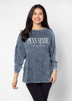 Penn State Nittany Lions Unisex Ink Oversized, slouchy Mineral wash T-Shirt with Extreme dropped shoulders, oversized sleeves and lived-in look and feel