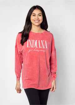 Indiana Hoosiers Unisex Cardinal Oversized, slouchy Mineral wash T-Shirt with Extreme dropped shoulders, oversized sleeves and lived-in look and feel
