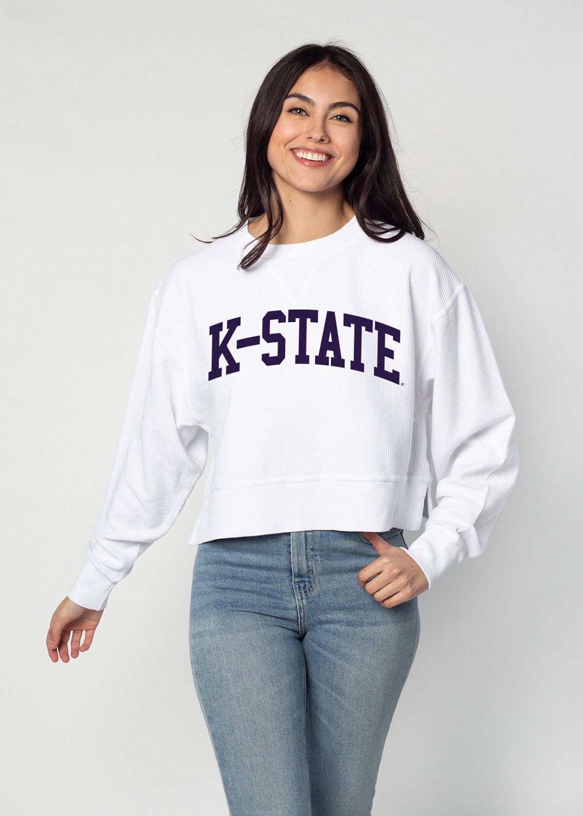 Corded Boxy Pullover Kansas State Wildcats in White