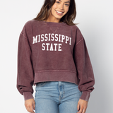 Corded Boxy Pullover Mississippi State Bulldogs in Maroon