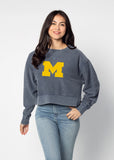 Corded Boxy Pullover Michigan Wolverines in Navy