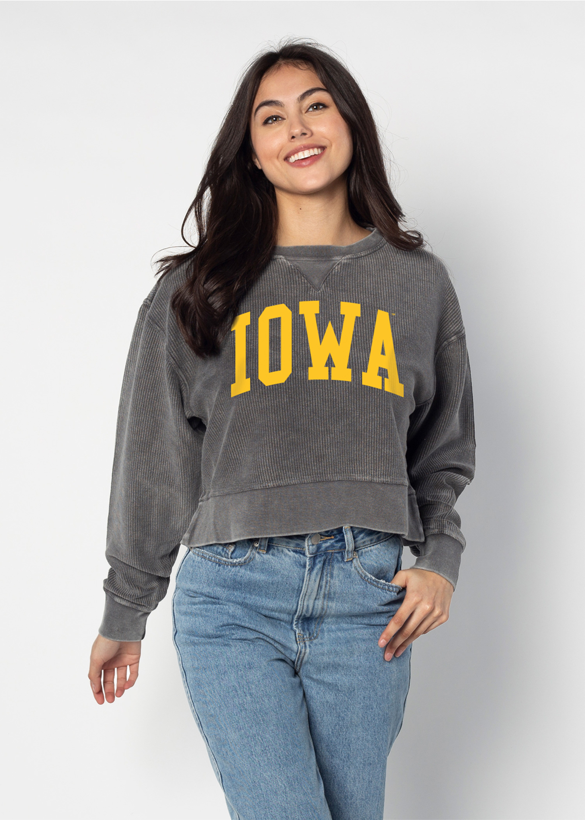 Corded Boxy Pullover Iowa Hawkeyes in Charcoal