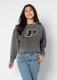Corded Boxy Pullover Purdue Boilermakers in Charcoal