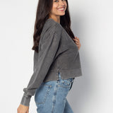 Corded Boxy Pullover Iowa Hawkeyes in Charcoal
