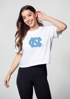North Carolina Tar Heels Women's White Relaxed, boxy Mineral wash T-Shirt with Crew neck and short sleeves