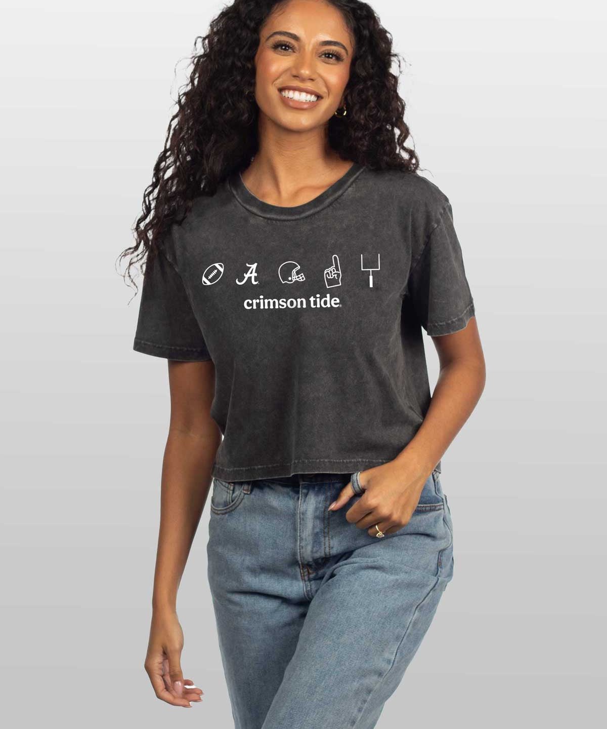 Alabama Crimson Tide Women's Graphite Relaxed, boxy Mineral wash T-Shirt with Crew neck and short sleeves