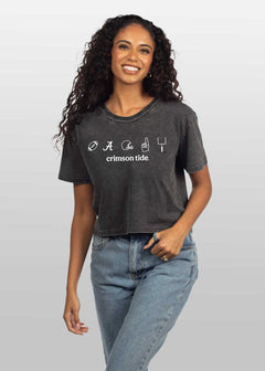 Alabama Crimson Tide Women's Graphite Relaxed, boxy Mineral wash T-Shirt with Crew neck and short sleeves