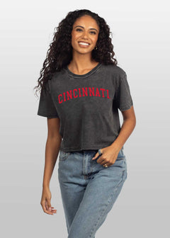 Cincinnati Bearcats Women's Graphite Relaxed, boxy Mineral wash T-Shirt with Crew neck and short sleeves