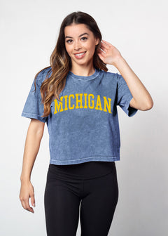 Michigan Wolverines Women's Ink Relaxed, boxy Mineral wash T-Shirt with Crew neck and short sleeves