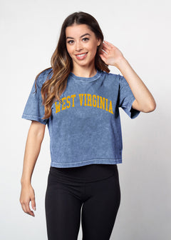 West Virginia Mountaineers Women's Ink Relaxed, boxy Mineral wash T-Shirt with Crew neck and short sleeves