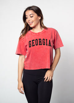 Georgia Bulldogs Women's Cardinal Relaxed, boxy Mineral wash T-Shirt with Crew neck and short sleeves