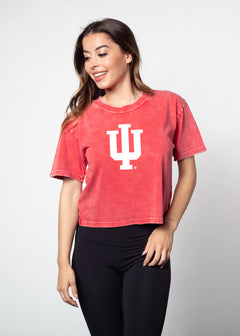 Indiana Hoosiers Women's Cardinal Relaxed, boxy Mineral wash T-Shirt with Crew neck and short sleeves