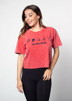Ole Miss Rebels Women's Cardinal Relaxed, boxy Mineral wash T-Shirt with Crew neck and short sleeves