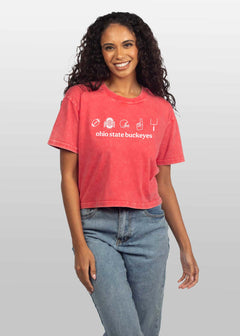 Ohio State Buckeyes Women's Cardinal Relaxed, boxy Mineral wash T-Shirt with Crew neck and short sleeves