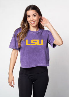 LSU Tigers Women's Grape Relaxed, boxy Mineral wash T-Shirt with Crew neck and short sleeves