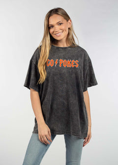Oklahoma State Cowboys Unisex Graphite Oversized Mineral wash T-Shirt with Lived-in feel and look, short sleeve, crew neck and drop shoulders