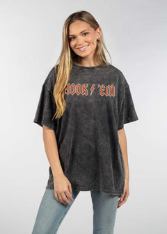 Texas Longhorns Unisex Graphite Oversized Mineral wash T-Shirt with Lived-in feel and look, short sleeve, crew neck and drop shoulders