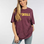 Arizona State Sun Devils Unisex Merlot Oversized Mineral wash T-Shirt with Lived-in feel and look, short sleeve, crew neck and drop shoulders
