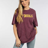 Arizona State Sun Devils Unisex Merlot Oversized Mineral wash T-Shirt with Lived-in feel and look, short sleeve, crew neck and drop shoulders