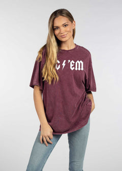 Texas A&M Aggies Unisex Merlot Oversized Mineral wash T-Shirt with Lived-in feel and look, short sleeve, crew neck and drop shoulders