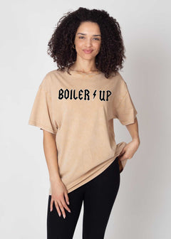 Purdue Boilermakers Unisex Latte Oversized Mineral wash T-Shirt with Lived-in feel and look, short sleeve, crew neck and drop shoulders