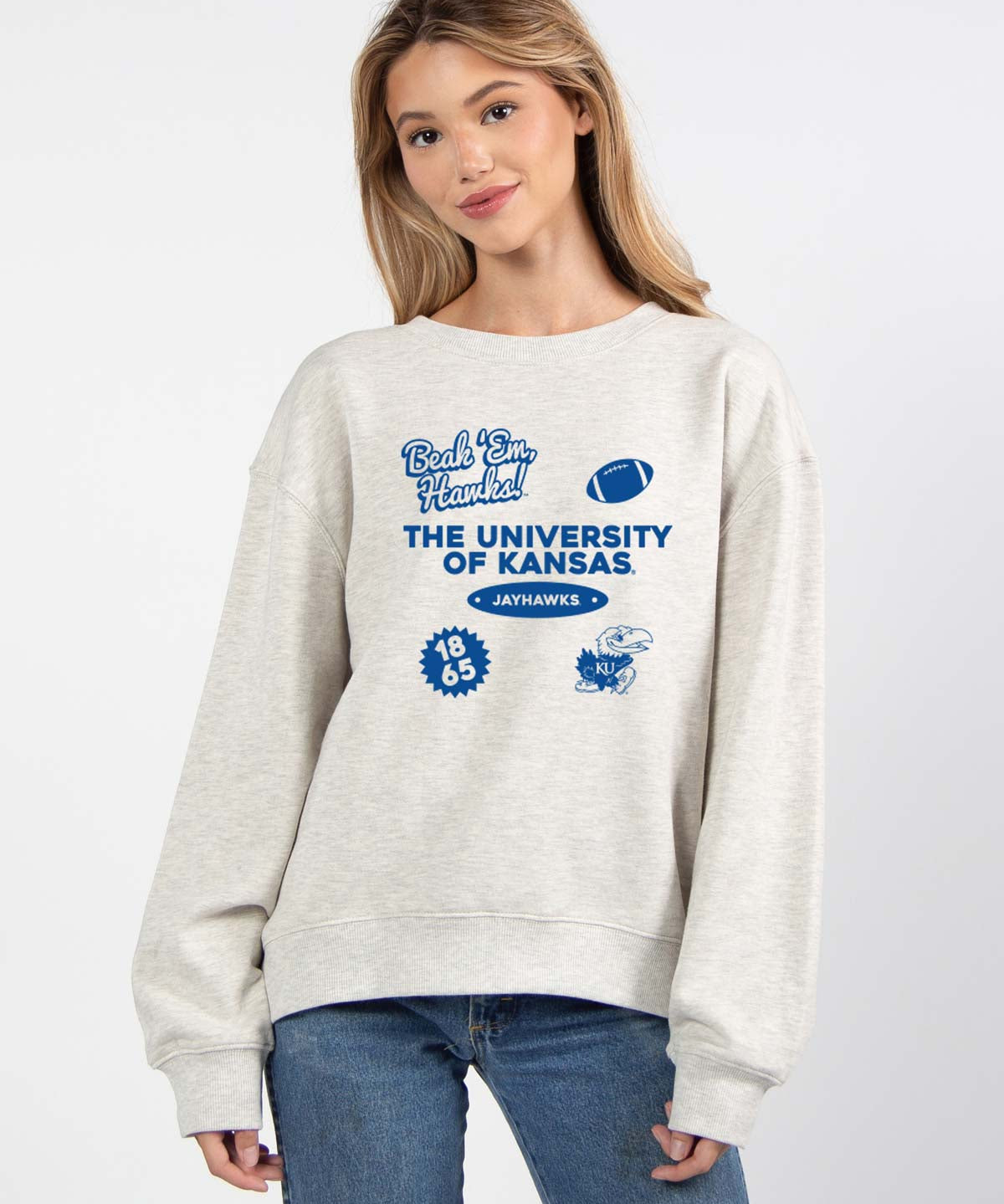Kansas Jayhawks oversized womens Old School Crew sweatshirt