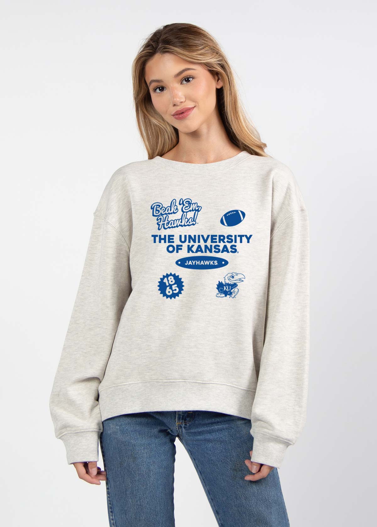 Kansas Jayhawks oversized womens Old School Crew sweatshirt