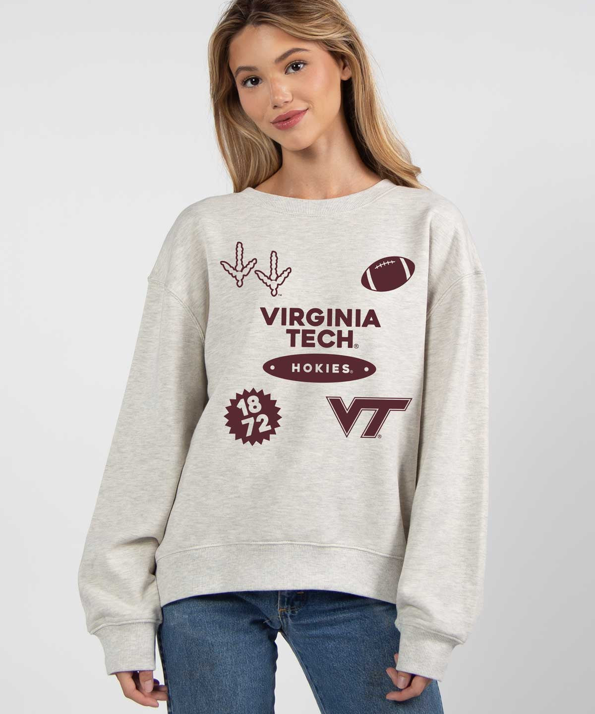 Virginia Tech Hokies oversized womens Old School Crew sweatshirt