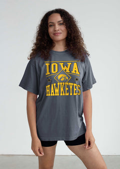 Iowa Hawkeyes Women's Smoke Oversized Salt wash cotton T-Shirt with short sleeves, worn out look, crew neck and drop shoulders