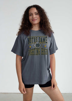 Notre Dame Fighting Irish Women's Smoke Oversized Salt wash cotton T-Shirt with short sleeves, worn out look, crew neck and drop shoulders