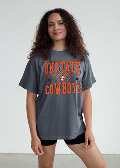 Oklahoma State Cowboys Women's Smoke Oversized Salt wash cotton T-Shirt with short sleeves, worn out look, crew neck and drop shoulders