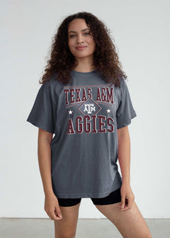 Texas A&M Aggies Women's Smoke Oversized Salt wash cotton T-Shirt with short sleeves, worn out look, crew neck and drop shoulders