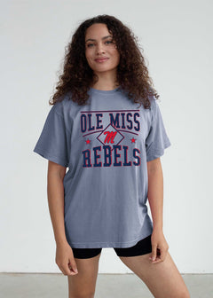 Ole Miss Rebels Women's Ocean Oversized Salt wash cotton T-Shirt with short sleeves, worn out look, crew neck and drop shoulders