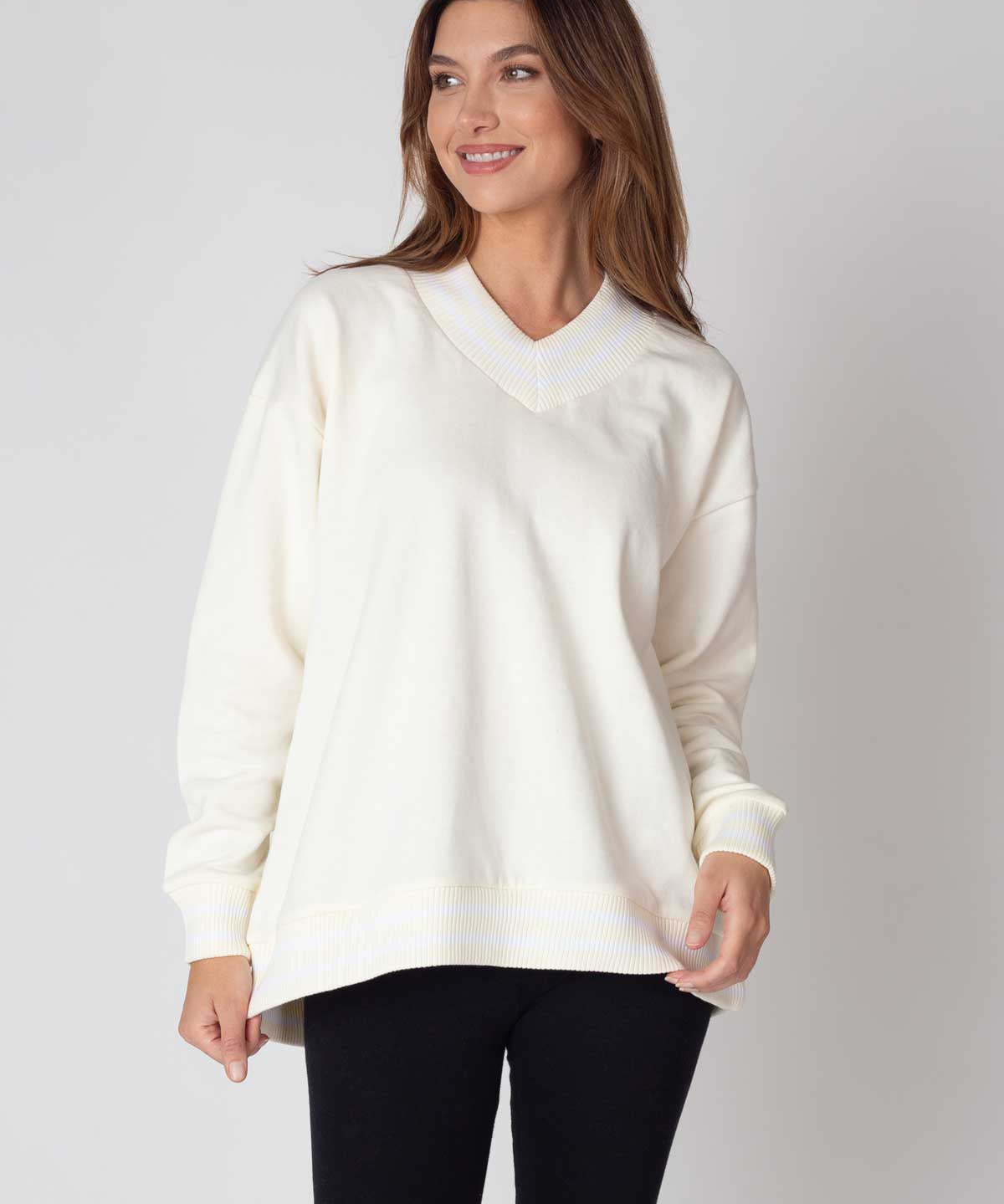 Letterman V-Neck Pullover womens sweatshirt pullover