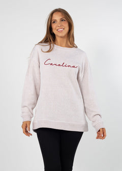South Carolina Gamecocks Women's Natural Relaxed, straight Yarn-dyed brushed fleece Sweatshirt with the look of sweater, the touch of a blanket, crew neckline and ribbed neck, cuffs and hem