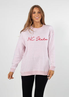 NC State Wolfpack Women's Cardinal Relaxed, straight Yarn-dyed brushed fleece Sweatshirt with the look of sweater, the touch of a blanket, crew neckline and ribbed neck, cuffs and hem