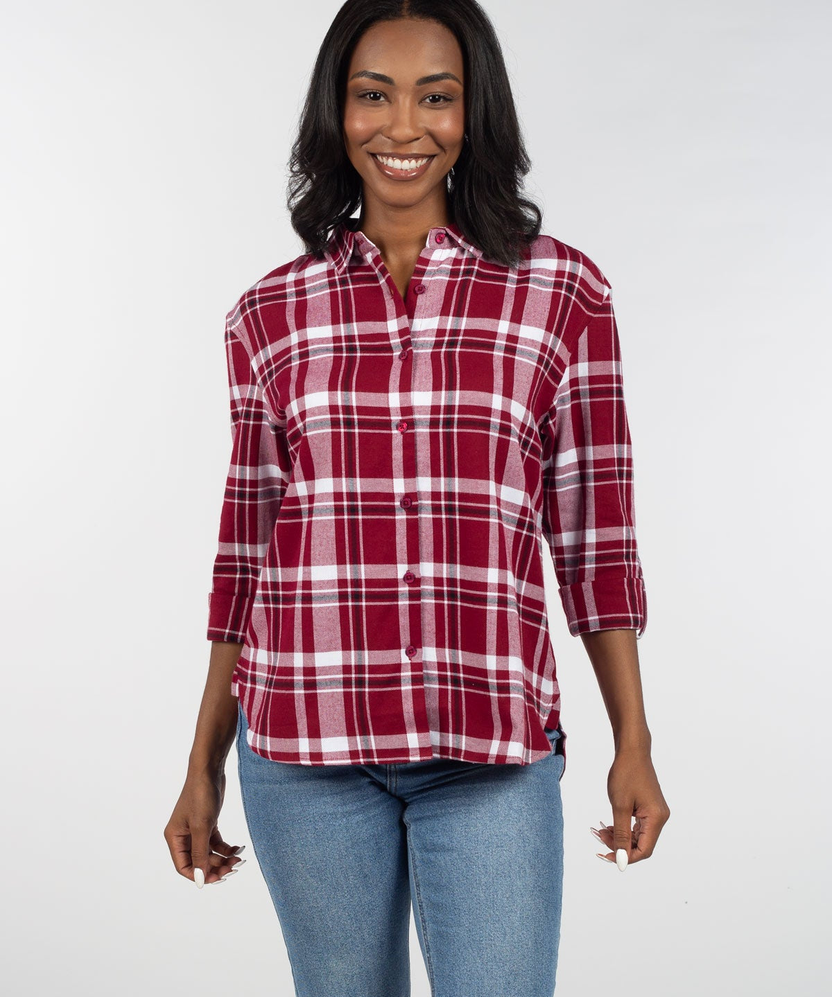 Womens Black and Red Plaid Top