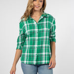 Womens Black and Green Plaid Top