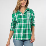 Womens Black and Green Plaid Top